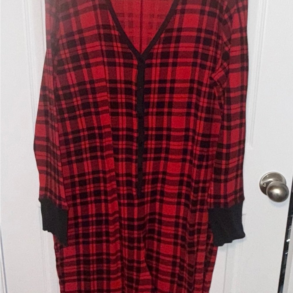 Victoria's Secret Red and Black Plaid Long Sleeve onesie/pajamas